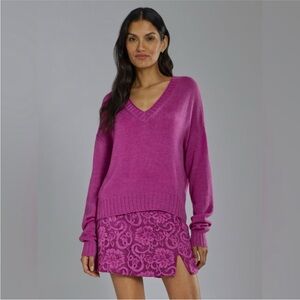 348$ GREYSON ANILA V NECK 100% CASHMERE SWEATER Orchid Purple Size XL Luxury